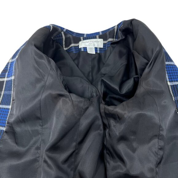 Y2K Rena Rowan Wool Tartan Plaid Button Blazer Size 18W Blue Black Shoulder Pads - Picture 12 of 16